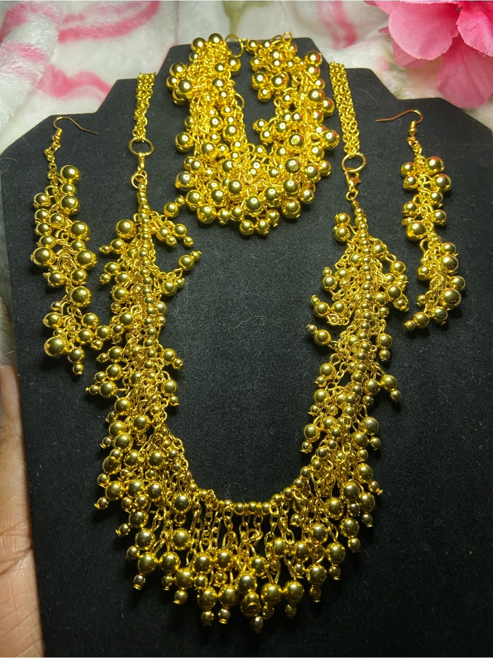 Gold-Tone Beaded Fringe Necklace, Bracelet & Earring Set